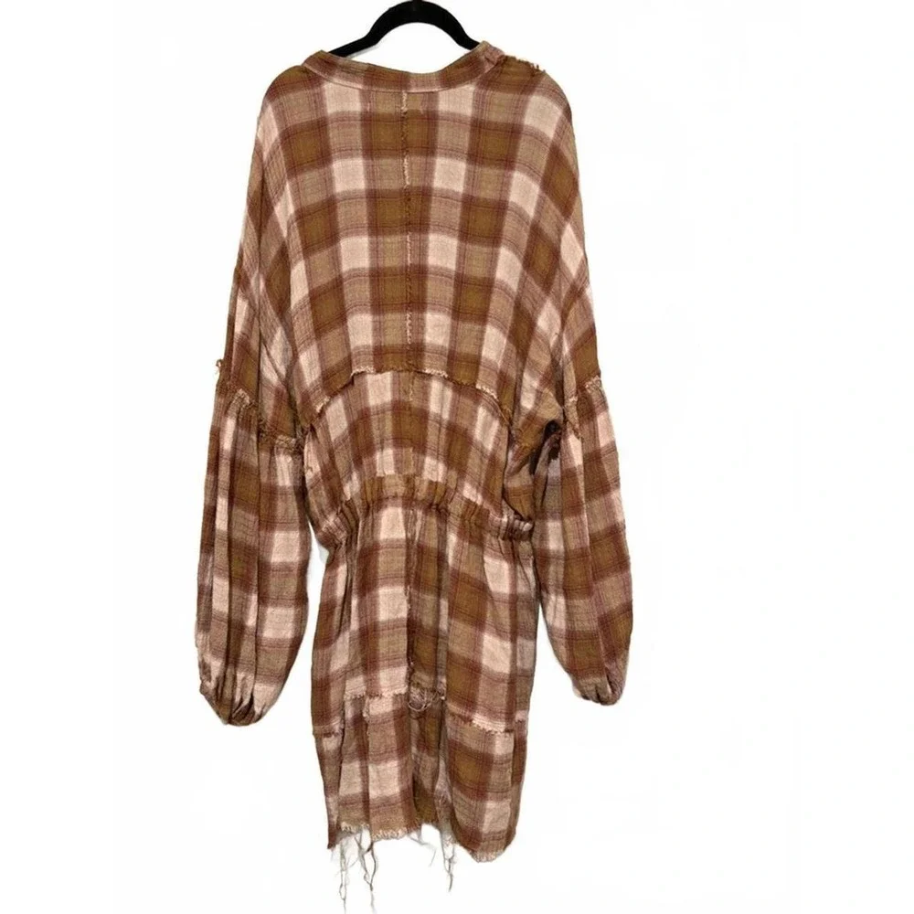 Free People sz L button down peasant boho baby doll flannel dress#1692
